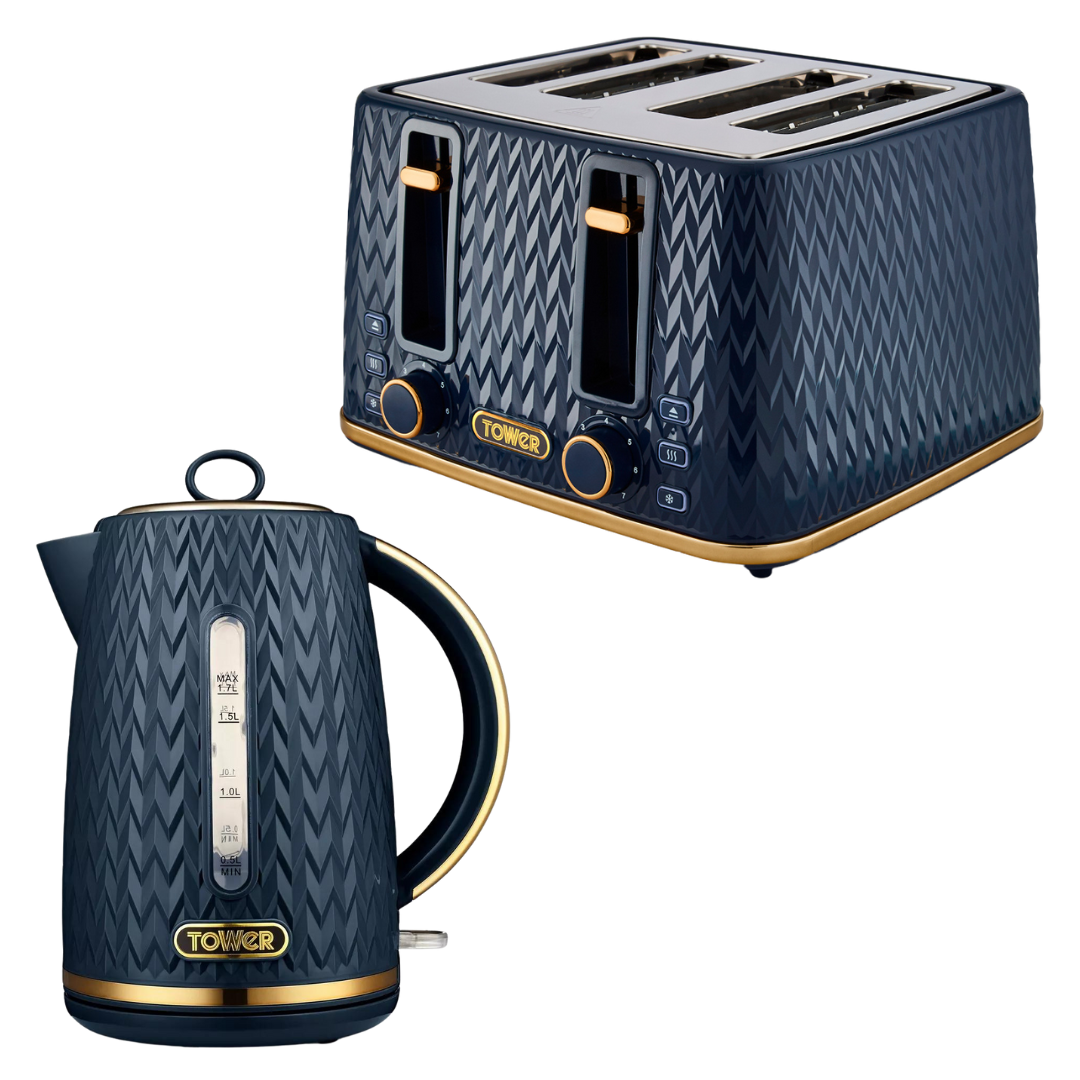 Tower Empire Kettle & 4 Slice Toaster Kitchen Set (Midnight Blue)