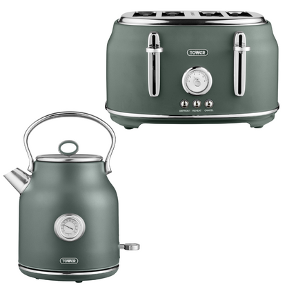 Tower Renaissance Kettle & Toaster Kitchen Set (Forest Green)