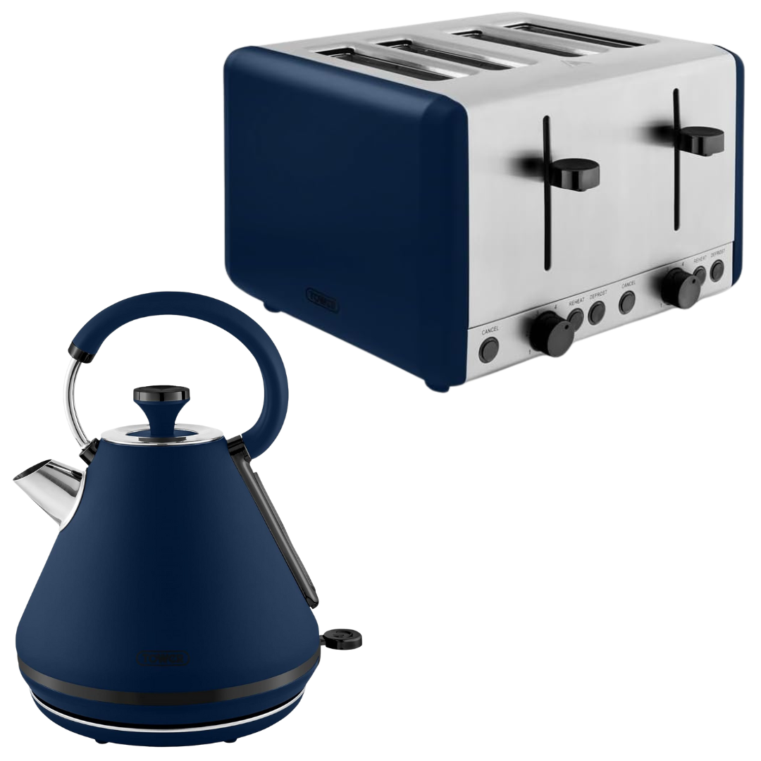 Tower Sera Kettle & 4 Slice Toaster Kitchen Set (Midnight Blue)