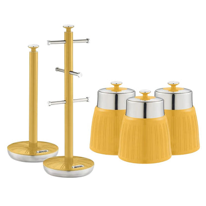 Swan Retro Yellow Kitchen Set Canisters, Mug Tree & Towel Pole