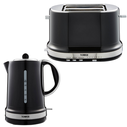 Tower Belle Noir Black Kettle and 2 Slice Toaster Kitchen Set