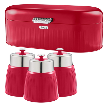 Swan Retro Red Bread Bin & Canisters Kitchen Set