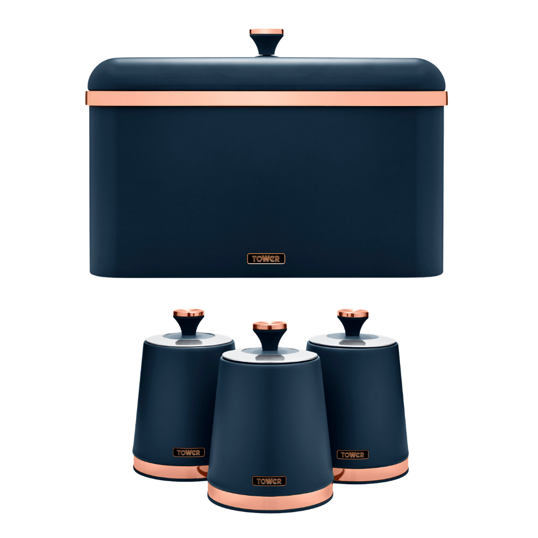 Tower Cavaletto Midnight Blue Bread Bin and Canisters Kitchen Set