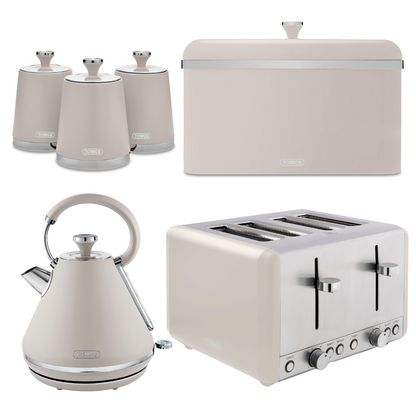 Tower Cavaletto Grey Kitchen Set including Kettle, Toaster, Bread Bin and Canisters