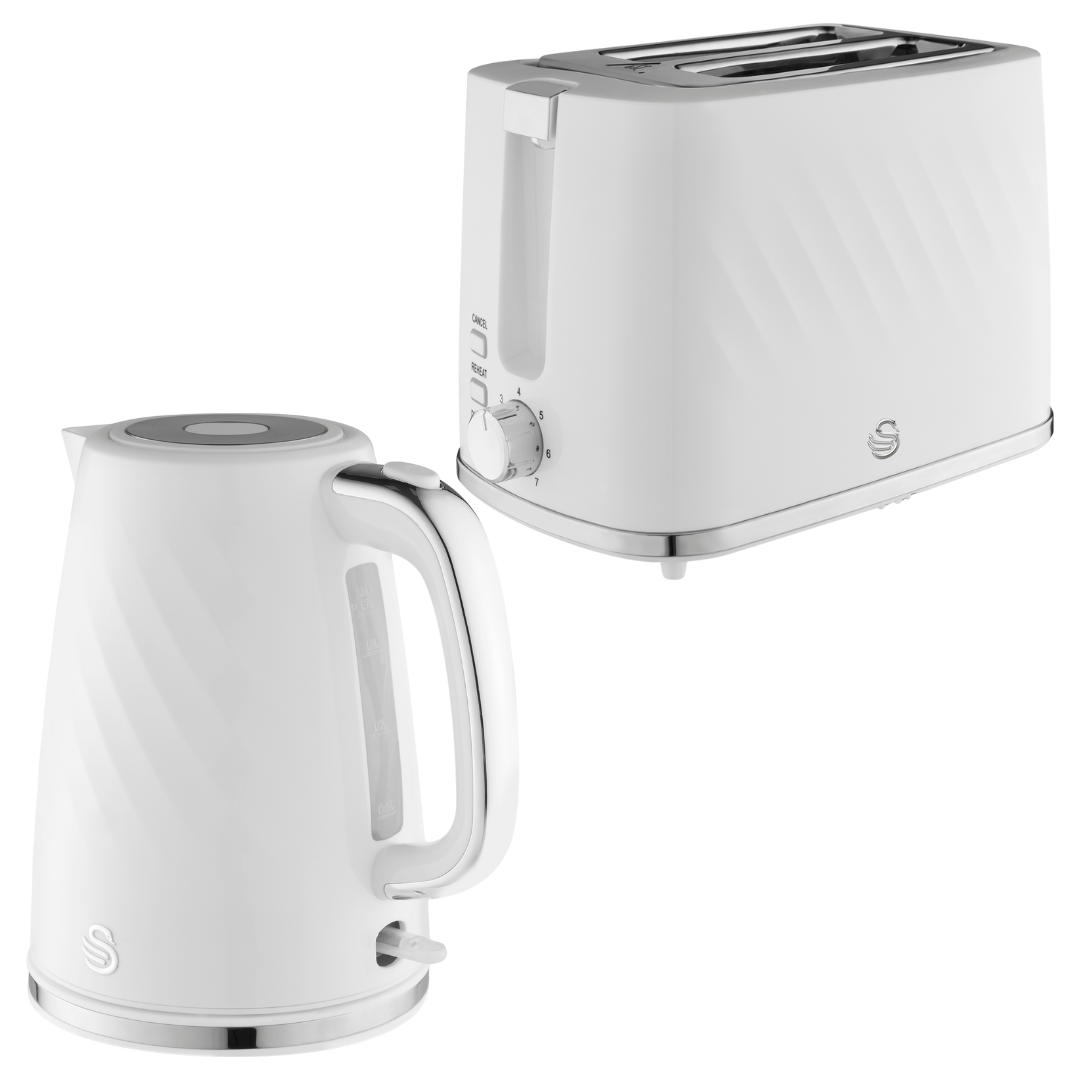 Swan White Kettle and 2 Slice Toaster, Windsor Collection, Matching Kitchen Set