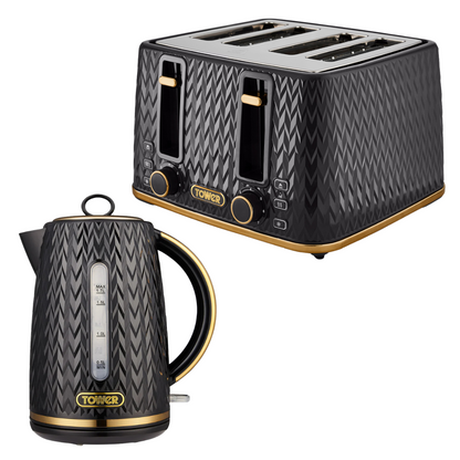 Tower Empire Kettle & 4 Slice Toaster Kitchen Set (Black)