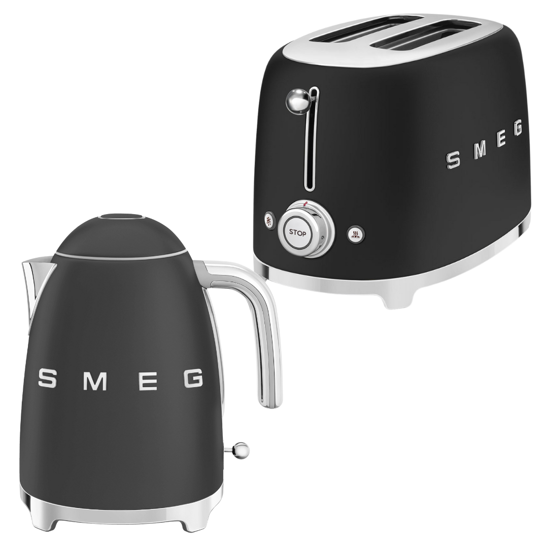 SMEG Kettle and 2 Slice Toaster Kitchen Set - Matte Black