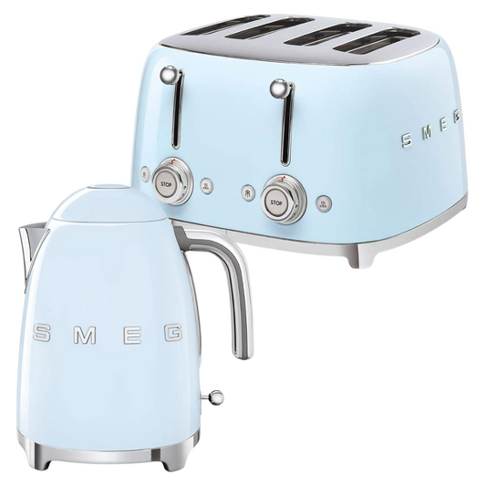 SMEG 50’s Style Pastel Blue Kettle and Toaster Set