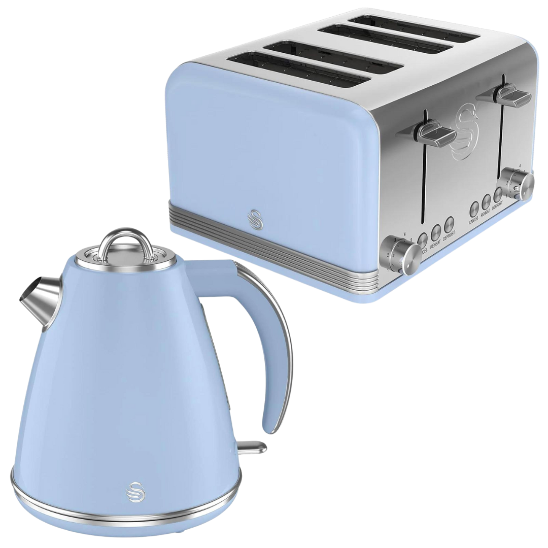 Swan Blue Kettle and Toaster Set Retro Matching Kitchen Bundle