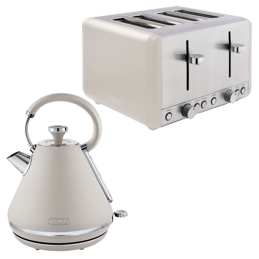 Tower Cavaletto Latte Grey Kettle and 4 Slice Toaster Kitchen Set