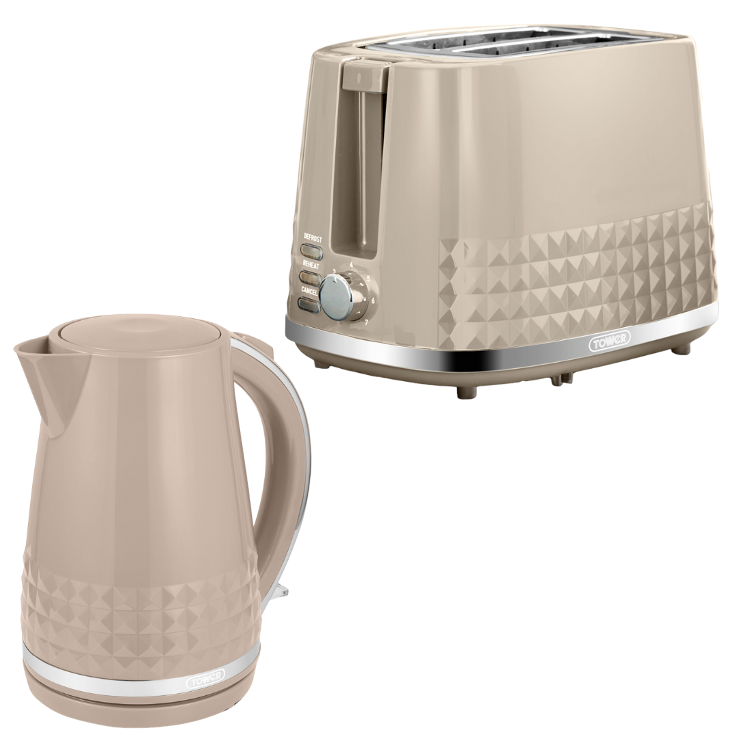 Tower Latte Brown Solitaire Kettle and 2 Slice Toaster Kitchen Set