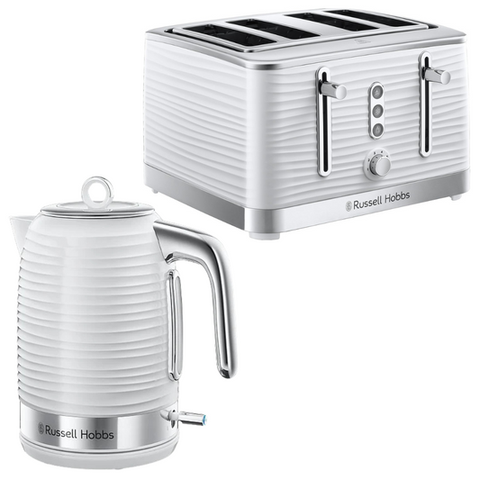 Russell Hobbs Inspire Kettle & 4 Slice Toaster Kitchen Set (White)