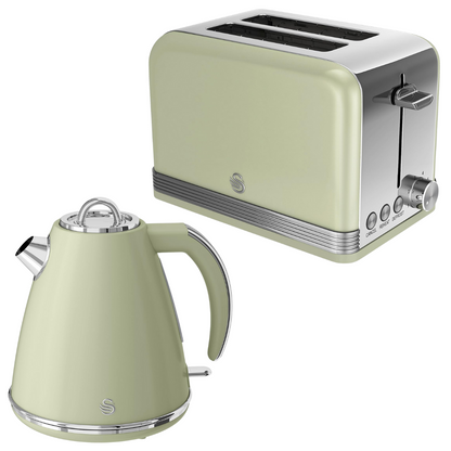 Swan Retro Green Kettle and 2 Slice Toaster Kitchen Set