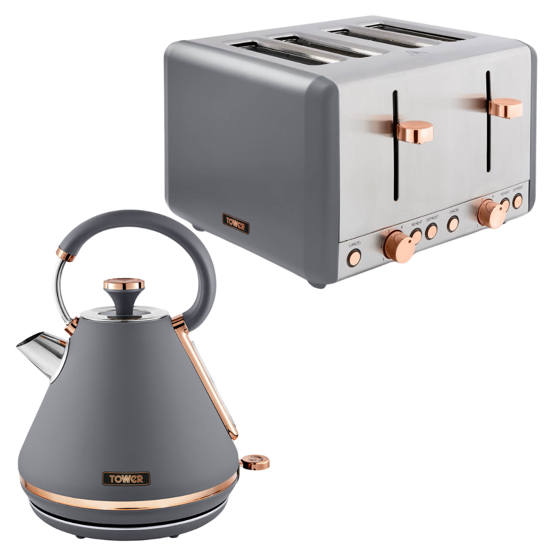 Tower Cavaletto Kettle & 4 Slice Toaster Matching Kitchen Set (Grey)