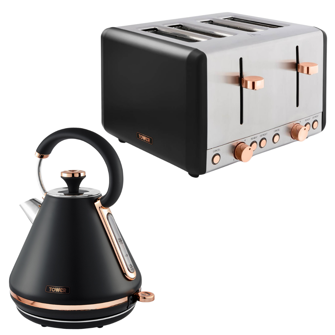 Tower Cavaletto Black Kettle and 4 Slice Toaster Kitchen Set