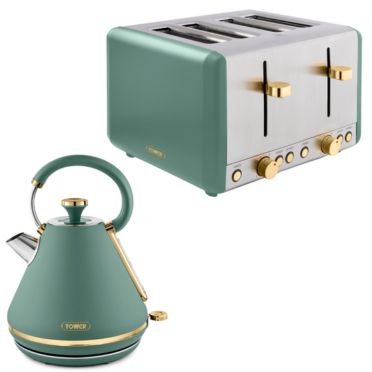 Tower Cavaletto Kettle & 4 Slice Kitchen Set - Jade Green