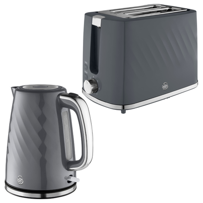 Swan Windsor Kettle & 2 Slice Toaster Kitchen Set - Grey