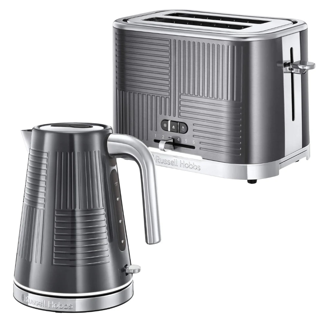 Russell Hobbs Geo Steel Grey Kettle and Toaster Set