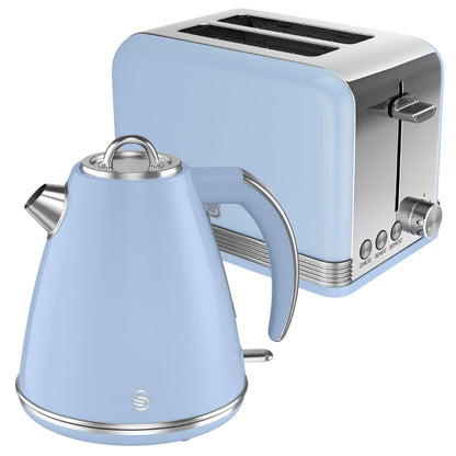 Swan Retro Kettle 2 Slice Toaster Kitchen Matching Set Blue Vibe Home