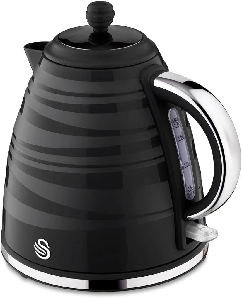 Swan Symphony Kettle & 4 Slice Toaster Kitchen Set (Black)