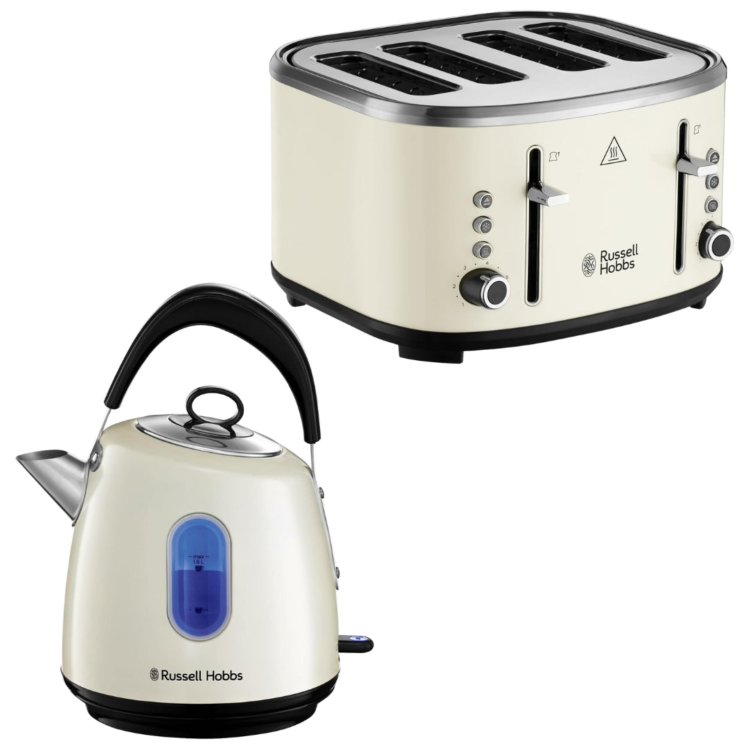 Russell Hobbs Stylevia Kettle & 4 Slice Toaster Kitchen Sets (Cream)