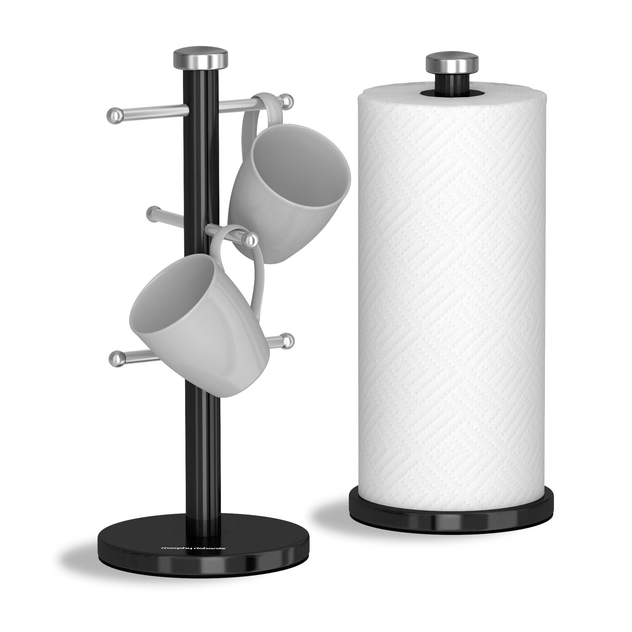 Morphy Richards Accents Bread Bin, Canisters, Towel Pole & Mug Tree Kitchen Set 974101 (Black).