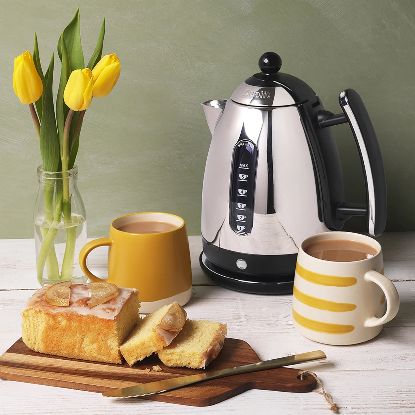 Dualit Lite Jug Kettle & 2 Slice Long Slot Toaster Kitchen Set (Black)