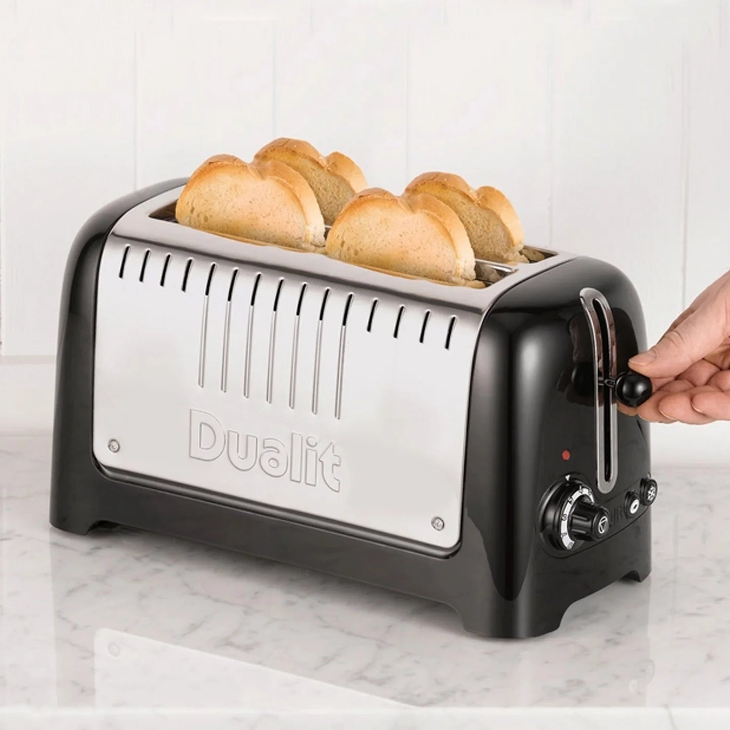 Dualit Lite Jug Kettle & 2 Slice Long Slot Toaster Kitchen Set (Black)
