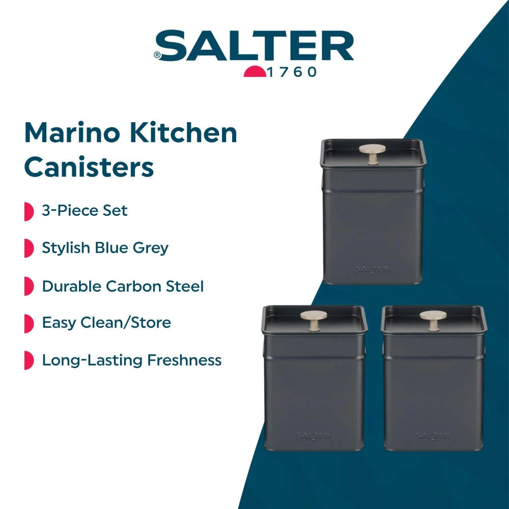 Salter Salter Marino Kettle, 4 Slice Toaster & Canister Kitchen Set (Grey/Blue)