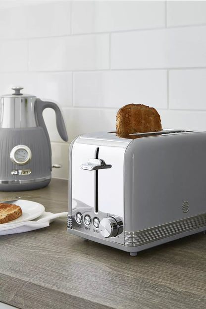 Swan Kettle & Toaster with Temperature Dial Kitchen Set (Grey)