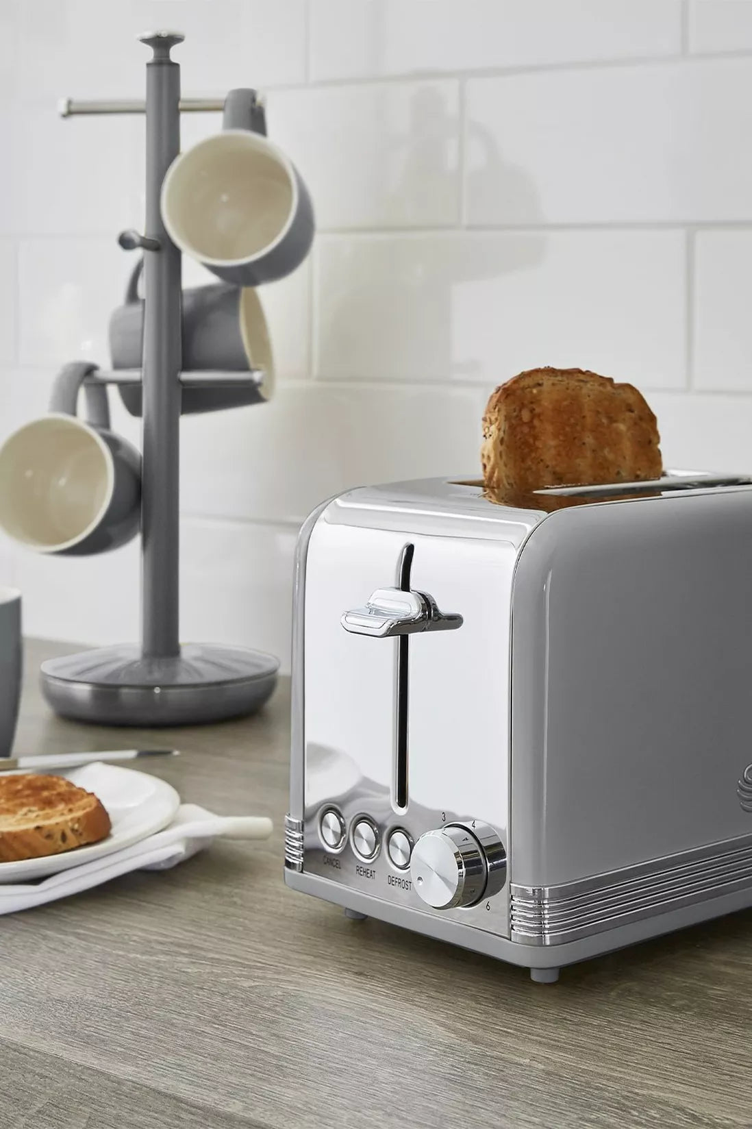 Swan Kettle & Toaster with Temperature Dial Kitchen Set (Grey)