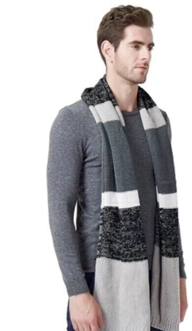 Mens Wool Cashmere-Feel Scarf Grey Stripe scarf Einsky 