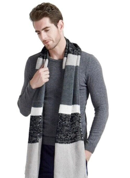 Mens Wool Cashmere-Feel Scarf Grey Stripe scarf Einsky 