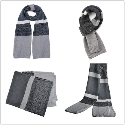 Mens Wool Cashmere-Feel Scarf Grey Stripe scarf Einsky 