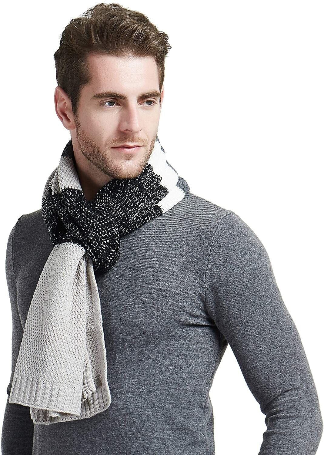 Mens Wool Cashmere-Feel Scarf Grey Stripe scarf Einsky 