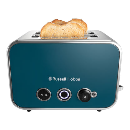 Russell Hobbs Distinctions Pyramid Kettle, 2 Slice Toaster & Microwave Kitchen Set (Ocean Blue)