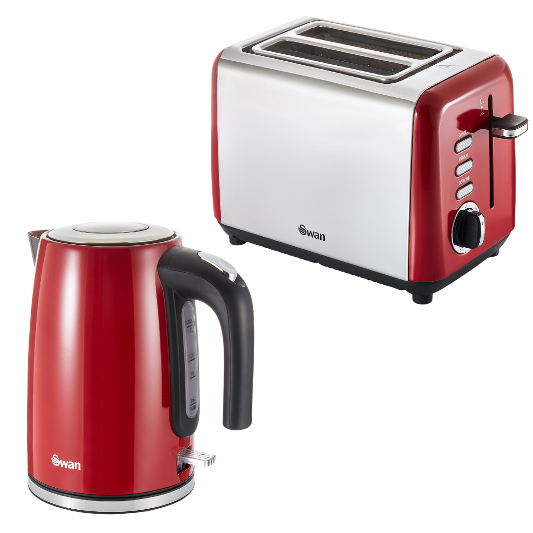 Swan TownHouse Red Kettle and 2 Slice Toaster Kitchen Set