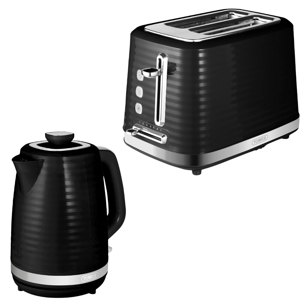 Tower Saturn Kettle & 2 Slice Toaster Kitchen Set (Black)