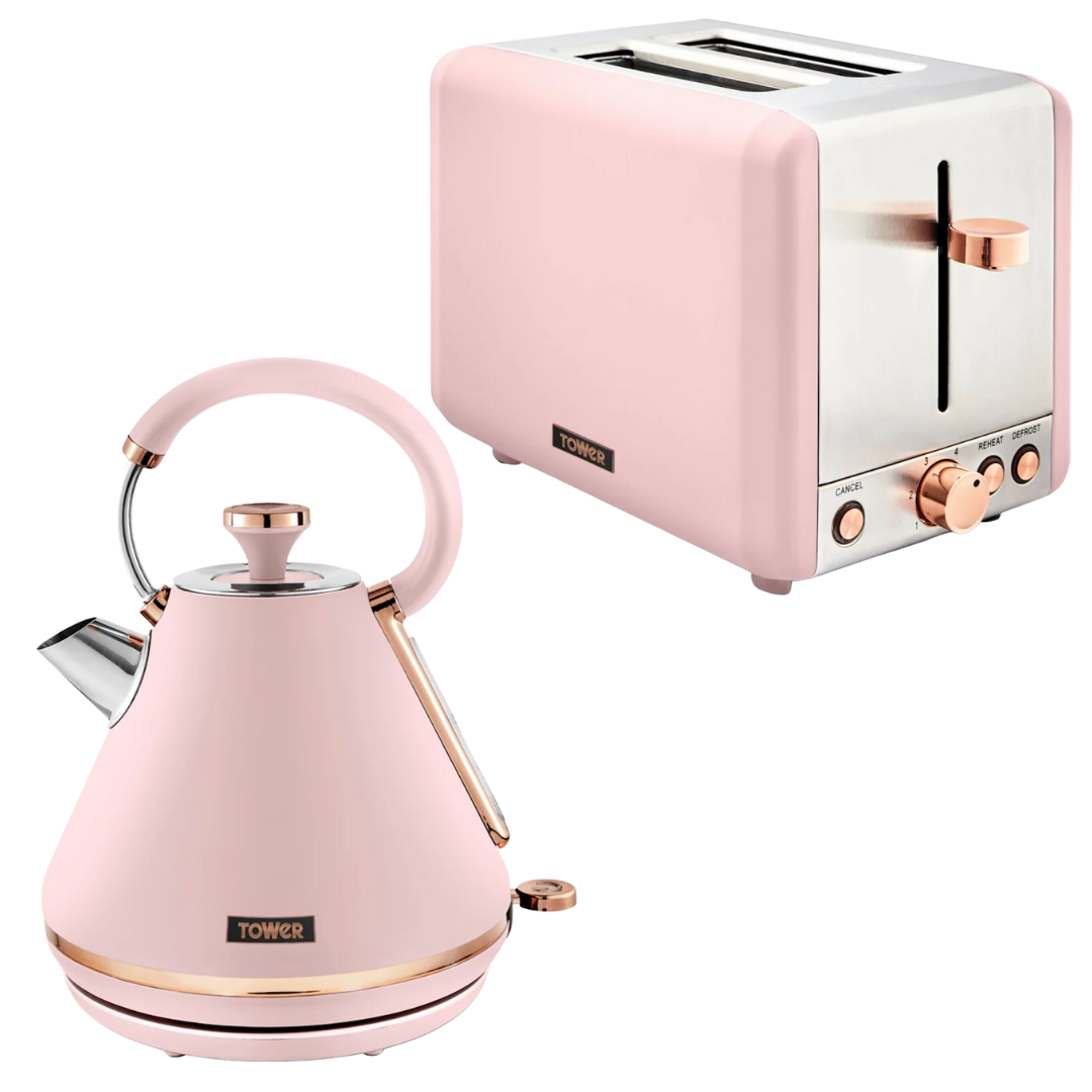 Tower Cavaletto Pink Kettle and 2 Slice Toaster Kitchen Set