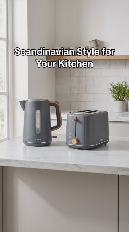Tower Scandi Kettle & 2 Slice Toaster Kitchen Set (Dark Grey)