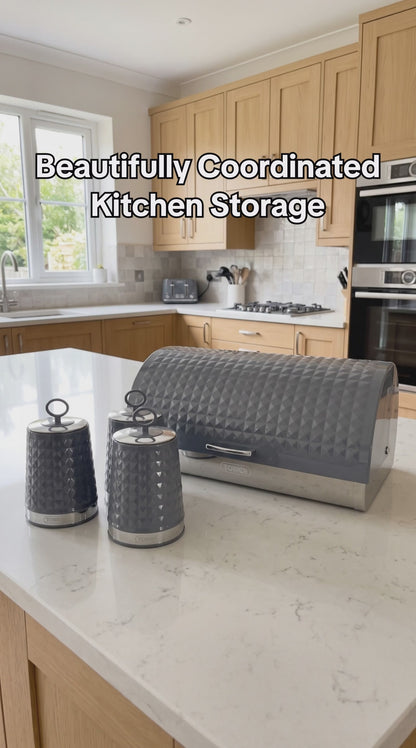 Tower Solitaire Bread Bin & Canisters Kitchen Storage Set (Grey)