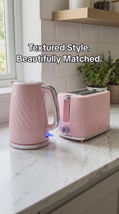 Swan Windsor Textured Kettle & 2 Slice Toaster Kitchen Set (Pink)