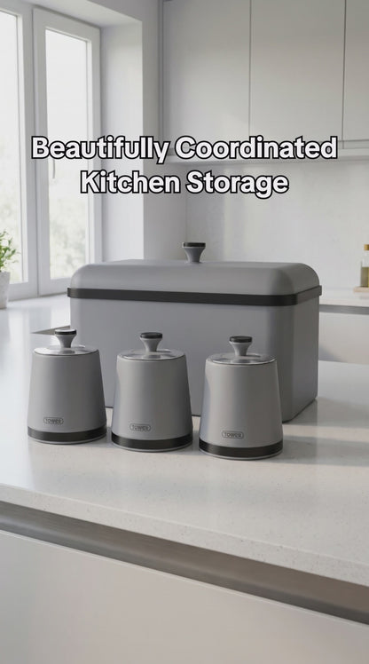 Tower Sera Bread Bin & Canisters Kitchen Storage Set (Grey)
