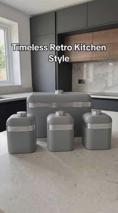 Swan Retro Bread Bin & Canisters Kitchen Storage Set (Grey)
