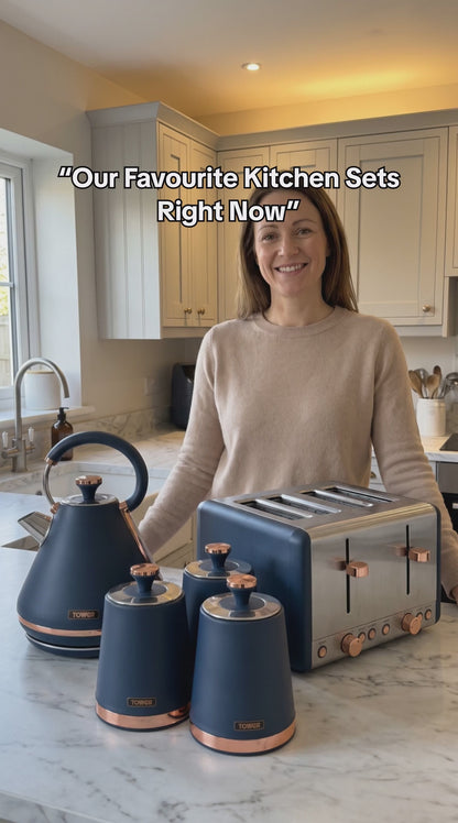 Tower Cavaletto Pyramid Kettle, 4 Slice Toaster & Canisters Kitchen Set (Midnight Blue)