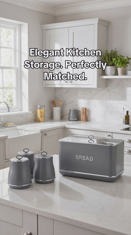 Tower Renaissance Bread Bin & Canisters Kitchen Storage Set (Grey)