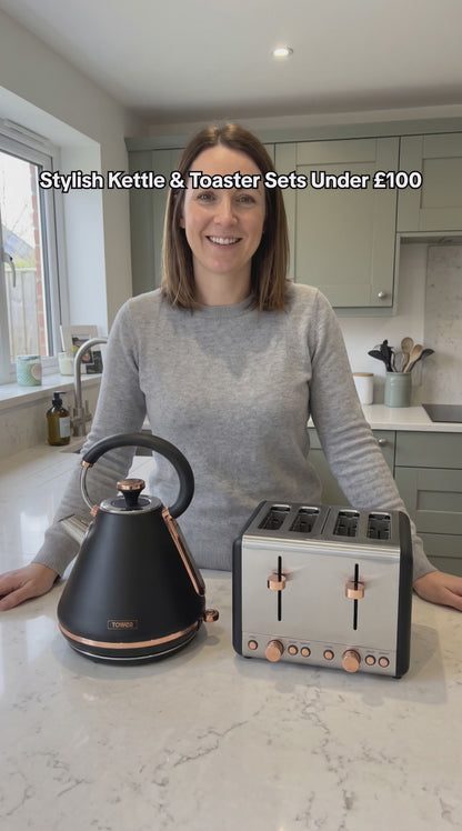 Tower Cavaletto Pyramid Kettle & 4 Slice Toaster Kitchen Set (Black)