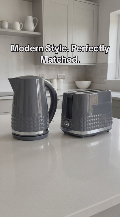 Tower Solitaire Jug Kettle & 2 Slice Toaster Kitchen Set (Grey)