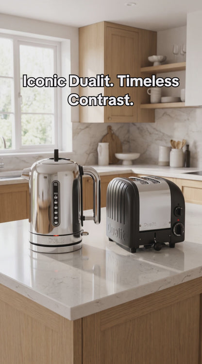 Dualit Classic Kettle & 2 Slice Vario AWS Toaster Kitchen Set (Stainless Steel & Matte Black)