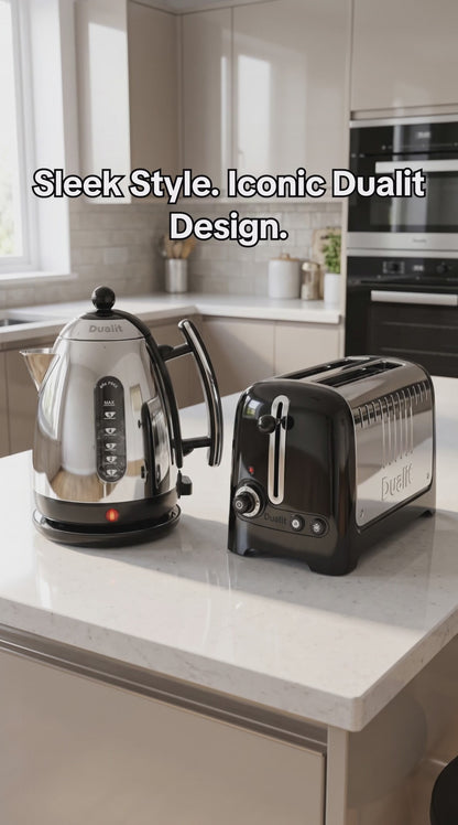 Dualit Lite Jug Kettle & 2 Slice Long-Slot Toaster Kitchen Set (Black)